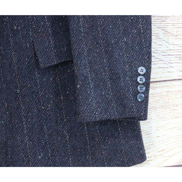 VINTAGE David Hunter Mens Tweed Wool Suit Sport Jacket Blazer Size 44R Navy Blue - Picture 3 of 10